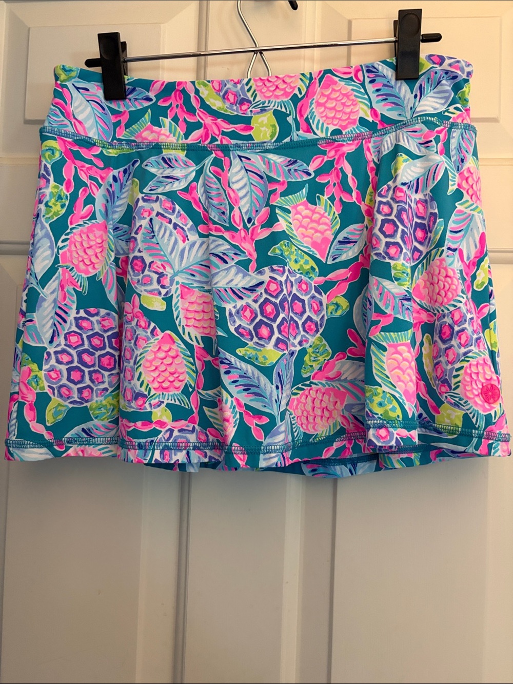 Lilly Pulitzer Teal Pineapple Print Mini Skort with Pink and Blue Accents